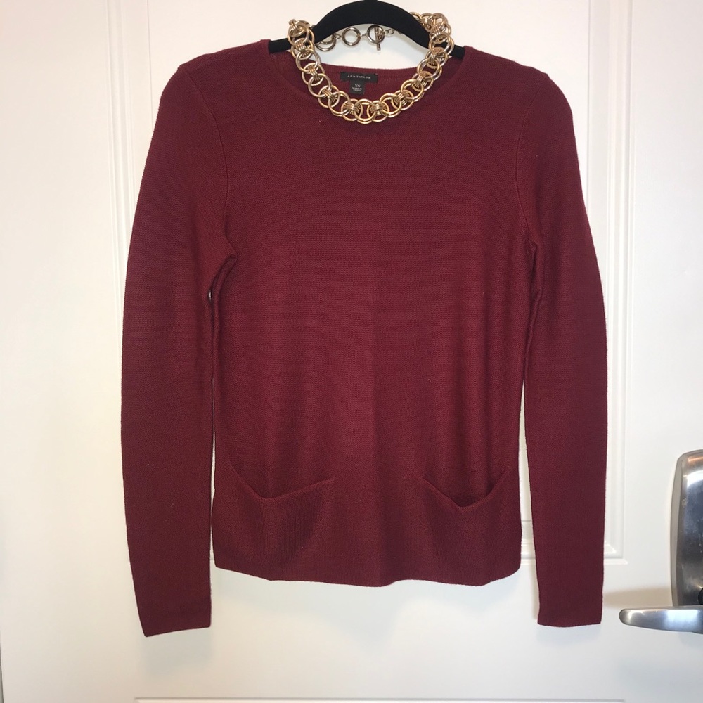 Ann Taylor Knit Top/Sweater Burgundy Maroon - Picture 6 of 6